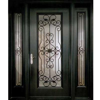 Wrought iron exterior door with sidelight for villa decoration